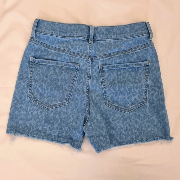 Express Blue Leopard Print Denim Cut Off Shorts - Size 2 - Stylish and Trendy - Picture 2 of 7
